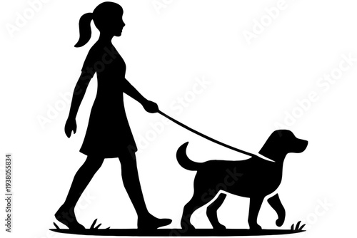 woman and dog,
Leisurely Walk Woman with Dog and Handbag in Park