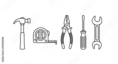 hammer tape measure pliers screwdriver wrenches set.