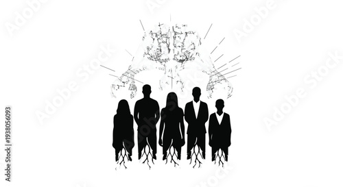 black silhouettes of diverse business people standing together