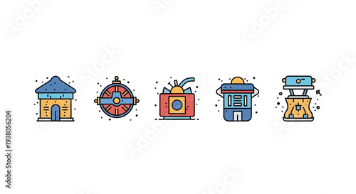 flat style icon set for touristic attractions.