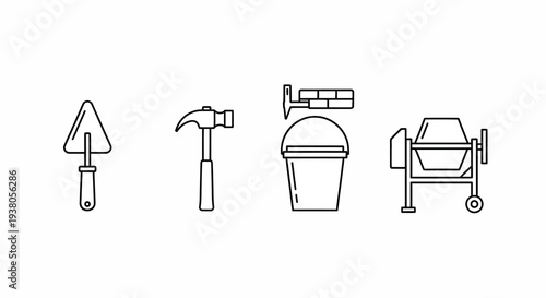 Construction tools set outline icons.