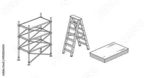 Scaffolding ladder and platform for construction or renovation work.