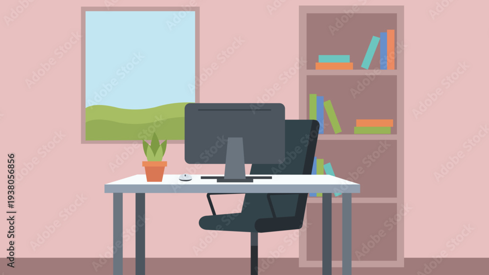 Fototapeta premium Creative Studio Workspace With Shelves Flat Design