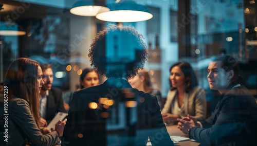 Business meeting in progress with diverse group of professionals collaborating around a table