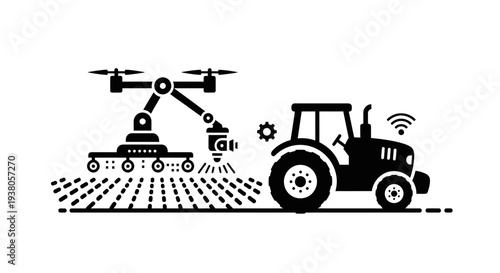 Tractor with drone agricultural technology.