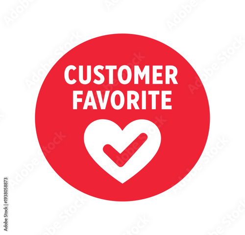 Red circular badge reading "customer favorite" above a heart shaped check mark — a promotional icon to highlight popular products, bestsellers, or recommended items.