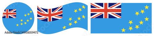 Set of Tuvalu flags isolated. Round flag of Tuvalu isolated in circle shape, waving flag of Tuvalu isolated.