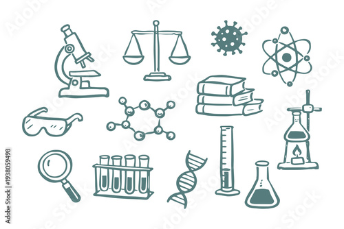 Science education icons naive outline sketch vector illustration