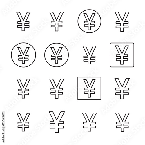 Yen Currency Symbol Variations Collection on White Background Stock Icons