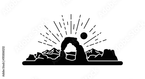 Black silhouette of natural rock arch.