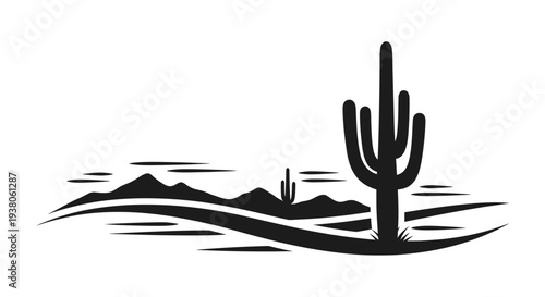 Black and white cactus illustration.