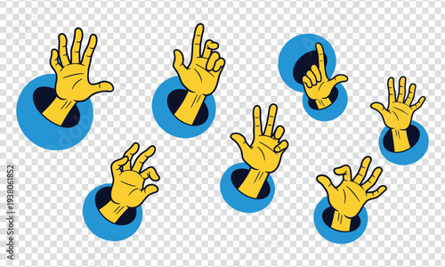 Collection of yellow cartoon hands giving different gestures