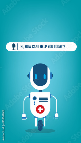 AI Healthcare Chatbot Robot Assistant with Medical Cross, Voice Support Interface for Telemedicine, Digital Health Consultation, Virtual Doctor Help Service Illustration