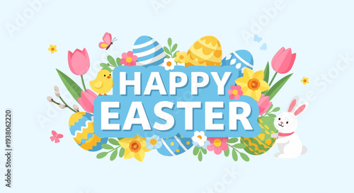 Celebrating a joyful Easter morning with festive decorations and Easter eggs in a vibrant floral arrangement