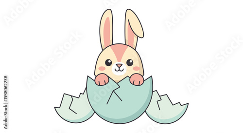 A cute rabbit hatching from an eggshell celebrates Easter morning with joyful excitement and vibrant energy