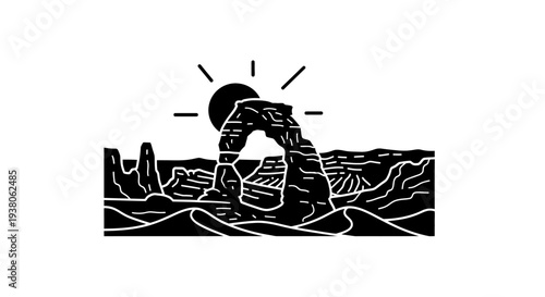 Black and white desert rock formation.