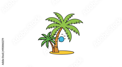 Palm tree on sandy island.