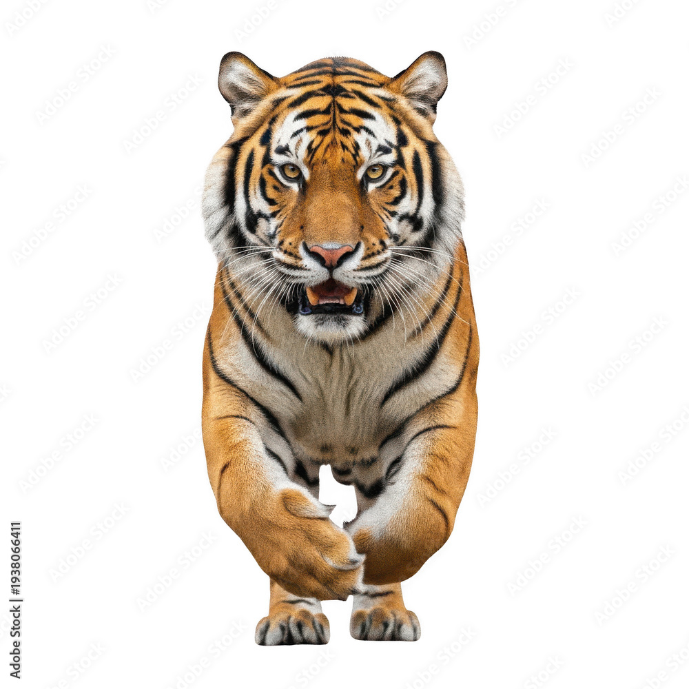 Obraz premium Fierce Tiger png Powerful Predator cutout Wild BigCat png Dangerous Animal cutout Aggressive Felino png Striped Beast cutout Majestic isolated transparent background image