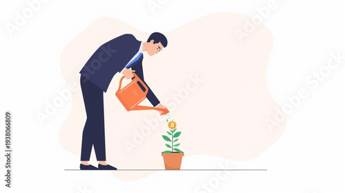 Watering bitcoin plant sprout vector illustration