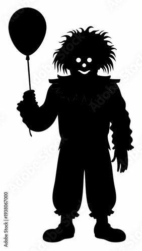 Evil Clown Silhouette with Balloon - Creepy Horror Character Vector Art