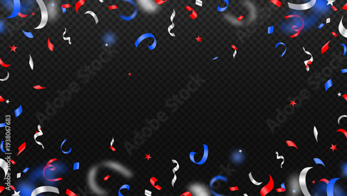 USA 250th Anniversary celebration background with red blue and white confetti