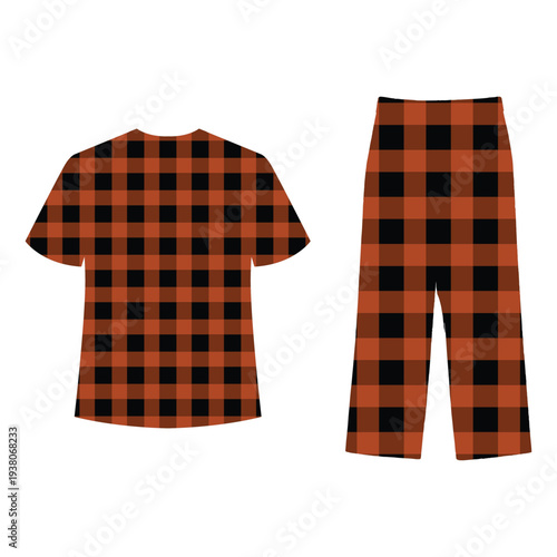 Orange and black plaid shirt and pants set, casual outfit