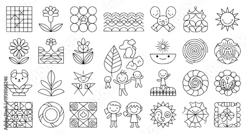 Minimalist coloring pages for kids and adults simple vector illustrations for creativity