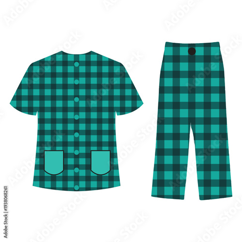 Green Plaid Pattern Clothing Set with Shirt and Pants