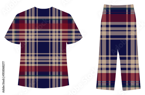 Tartan Plaid Pattern Clothing Set with Shirt and Pants
