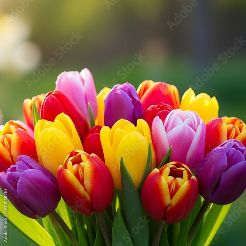 Vibrant Springtime Floral Arrangement A Captivating Display of Colorful Tulips in Blooming Beauty