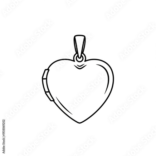 A minimalist line art illustration of a heart-shaped locket on a white background