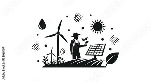 Man Holding Solar Panel Outdoors.