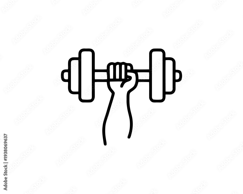 Obraz premium Hand Lifting Dumbbell Logo Fitness Strength Training Bodybuilding Workout Vector