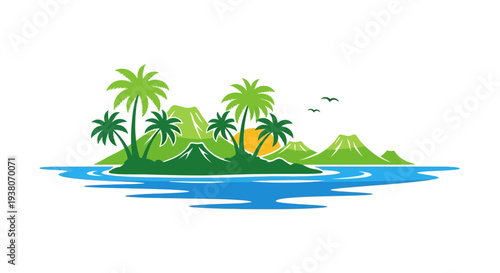 Tropical Island with Palm Trees.