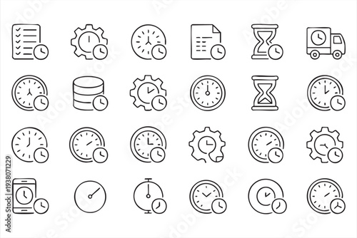 Workflow and Time Tracking Outline Icon Set in Vector Style