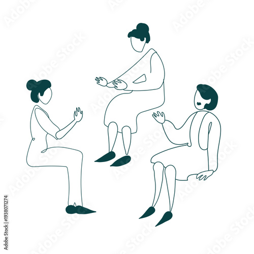 female sitting talking set people characters sketch vector isolated line design elements female 