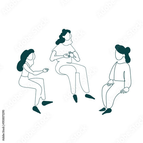 female sitting talking set people characters sketch vector isolated line design elements female 