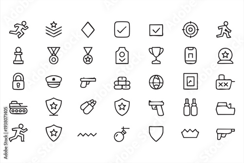 Defense and Army Outline Icons for Security and Strategy Templates
