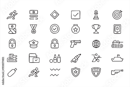Soldier and Defense Line Icons for Strategy and Safety Interfaces