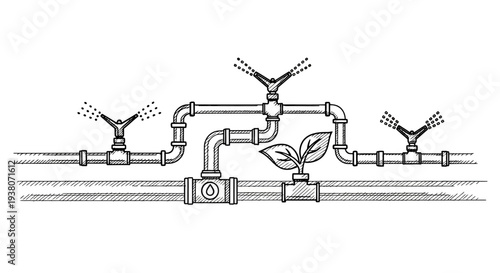 Pipes and valves with leaf growing.