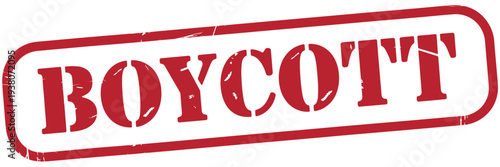 Boycott Red Rubber Stamp Vector Illustration, Grunge Style Protest Label with Distressed Typography Perfect for Awareness Campaigns, Warning Signs, and Graphic Design Projects.
