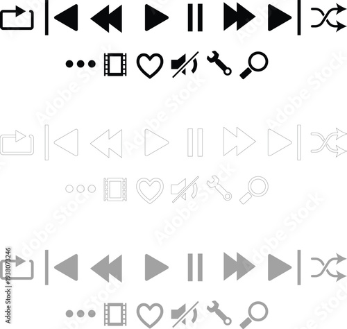 Multimedia Music Player UI Control Button Vector Icons Set