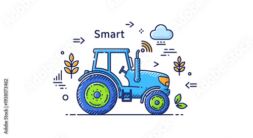 Smart tractor with green wheels technology.