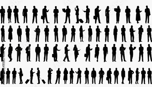 business people silhouettes Business People Silhouettes Set – Walking Working Talking Using Mobile Laptop Traveling Reading Brainstorming Vector Collection