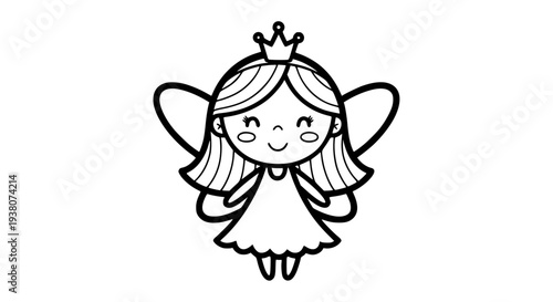 Cute fairy princess coloring page for kids simple cartoon vector illustration