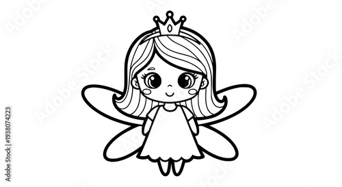Hand-drawn cute fairy princess coloring page for kids cartoon vector illustration