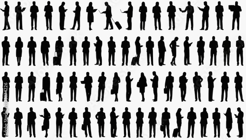 business people silhouettes Business People Silhouettes Set – Walking Working Talking Using Mobile Laptop Traveling Reading Brainstorming Vector Collection