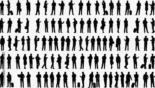 silhouettes of people Business People Silhouettes Set – Walking Working Talking Using Mobile Laptop Traveling Reading Brainstorming Vector Collection