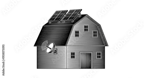 Solar Panels on Barn Roof House.