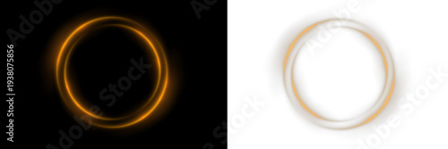 Golden light trail forming an elegant round frame. Glittering particles sparkle along the glowing ring. Isolated PNG effect ideal for premium decorative design.